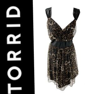 TORRID Fit & Flare Leopard Taffeta & Satin Dress Size 18